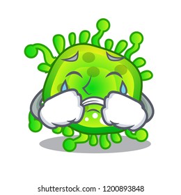 Crying cartoon microbes on the humans hand
