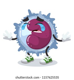 Crying cartoon monocyte cell mascot on white background