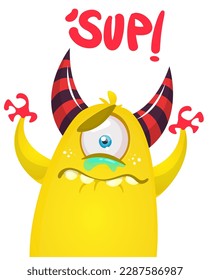 Crying cartoon monster with one eye. Illustration. Halloween vector design isolated