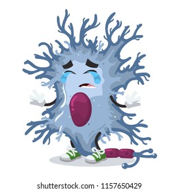 Crying Cartoon Neuron Cell Mascot On White Background