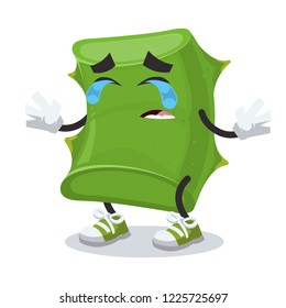 Crying cartoon slice aloe vera mascot on white background