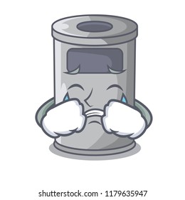 Crying cartoon steel trash can in the room