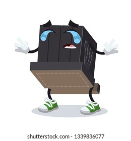 Crying cartoon tefillin for head mascot on white background