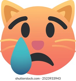 Ícone de emoji de gato chorando. Cores da moda, elemento popular representando tristeza e emoção, amplamente utilizado nas mídias sociais. Emoticon, elemento isolado.