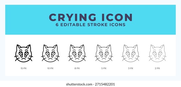 Crying cat icon symbol. Isolated. Vector illustration with editable stroke.