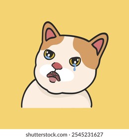 Crying Cat Meme Sticker Vector Cute Illustration