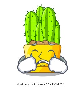 Crying cereus cactus in a pot cartoon