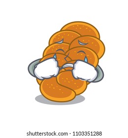 Crying challah mascot cartoon style