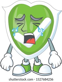 Crying checkmark shield with cartoon character shape.