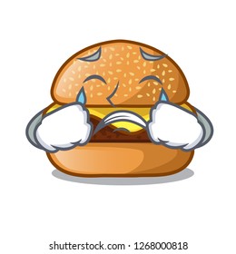 Crying cheese burger located on plate cartoon