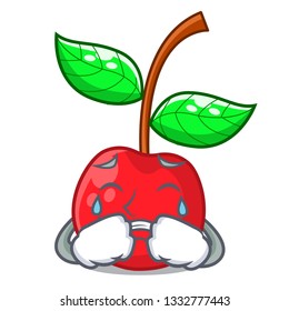 Crying cherry fruit in a cartoon bowl