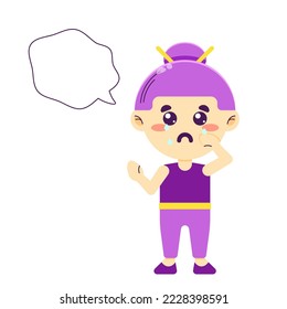 Crying chibi girl with speech bubble. Sad kawaii character. Colorful vector illustration isolated on white background.