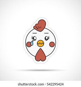 Crying chicken face. Cry emoji. Symbol of New Year 2017 
