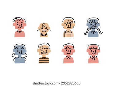 Crying child illustration icon set