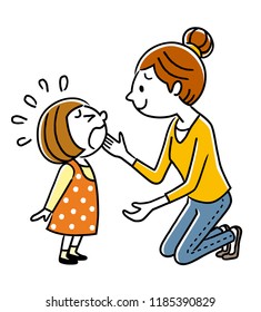 Crying child and mother