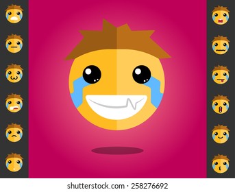 Crying child smile in flat design style