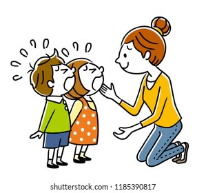 Crying children and mothers