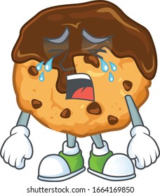 A crying chocolate chips with cream mascot design style
