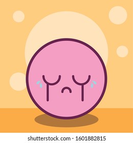 crying circle cartoon design, Kawaii expression cute character funny and emoticon theme Vector illustration