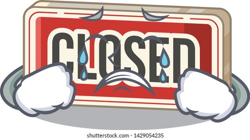 Crying closed sign attached to cartoon door