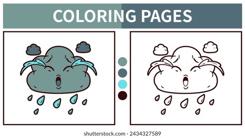 Crying cloud coloring pages for kids vector illustration