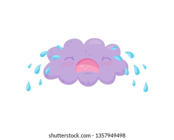 Crying cloud on white background. Rain concept.