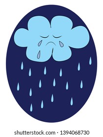 A crying cloud pouring its tears as rain vector color drawing or illustration