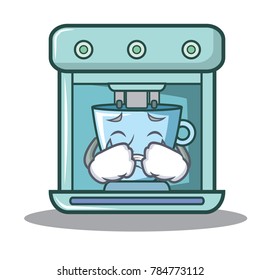 Crying coffee maker character cartoon