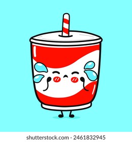 Crying Cold drink character. Vector hand drawn cartoon kawaii character illustration icon. Isolated on blue background. Angry cute Cold drink character concept