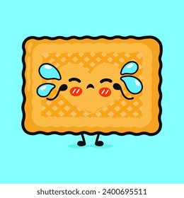 Crying cookies character. Vector hand drawn cartoon kawaii character illustration icon. Isolated on blue background. Sad cookies character concept
