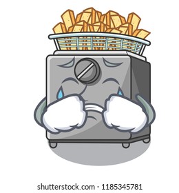 Crying cooking french fries in deep fryer cartoon