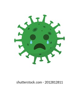 Crying Corona Virus NCoV 2019 Character Illustration Isolated On White Background. Flat Design Vector Illustration.