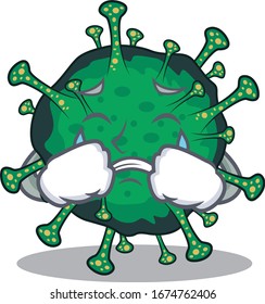  A Crying coronavirus cartoon mascot design style 