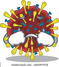 A Crying coronavirus molecule cartoon mascot design style