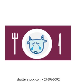 crying cow on the plate