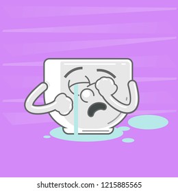 Crying cup. Cartoon funny cup of tea character isolated on color background illustration. Funny cup of coffee face icon. Emotional cup. Vector illustration.
