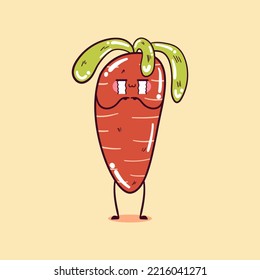 Crying cute funny kawaii carrot. Cute carrot mascot character.