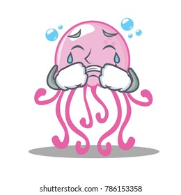 Crying cute jellyfish character cartoon