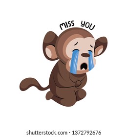 Crying cute monkey saying Miss you vector illustration on a white background