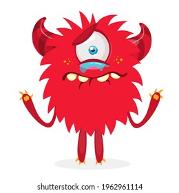 Crying cute monster cartoon. Pink  monster character mascot. Vector illustration for Halloween