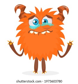 Crying cute monster cartoon. Pink  monster character mascot. Vector illustration for Halloween