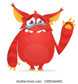 Crying cute monster cartoon. Red monster character. Vector illustration for Halloween