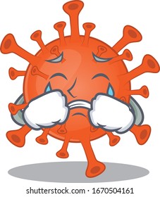 A Crying deadly corona virus cartoon mascot design style