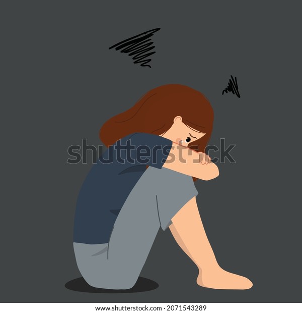 Crying Depressed Girl While Hugging Her Stock Vector (Royalty Free ...