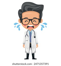 Crying doctor symbolizing the humanity and vulnerability of healthcare professionals, highlighting the emotional stress and mental burden they face in their daily work. Health and medicine concept