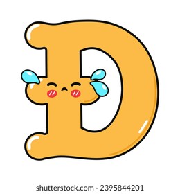 Crying Dogecoin Sign character. Vector hand drawn cartoon kawaii character illustration icon. Isolated on white background. Sad Dogecoin symbol Sign character concept