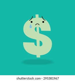 Crying dollar sign cartoon character economics money concept illustration