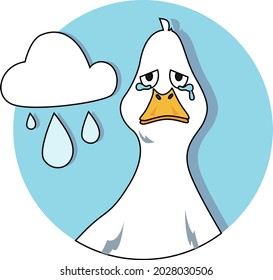 Crying duck cartoon with blue background
