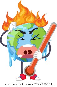 Crying earth cartoon character from greenhouse effect and global warming illustration