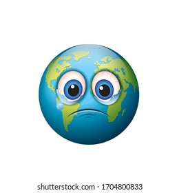 Crying Earth emoji - sad emoticon - isolated vector illustration